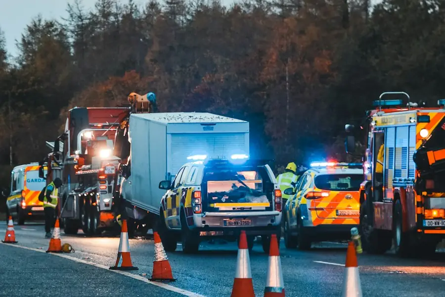 Police and recovery vehicles at a roadside incident involving a lorry