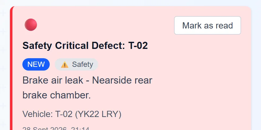 Zohti alert for a safety-critical defect on vehicle T-02